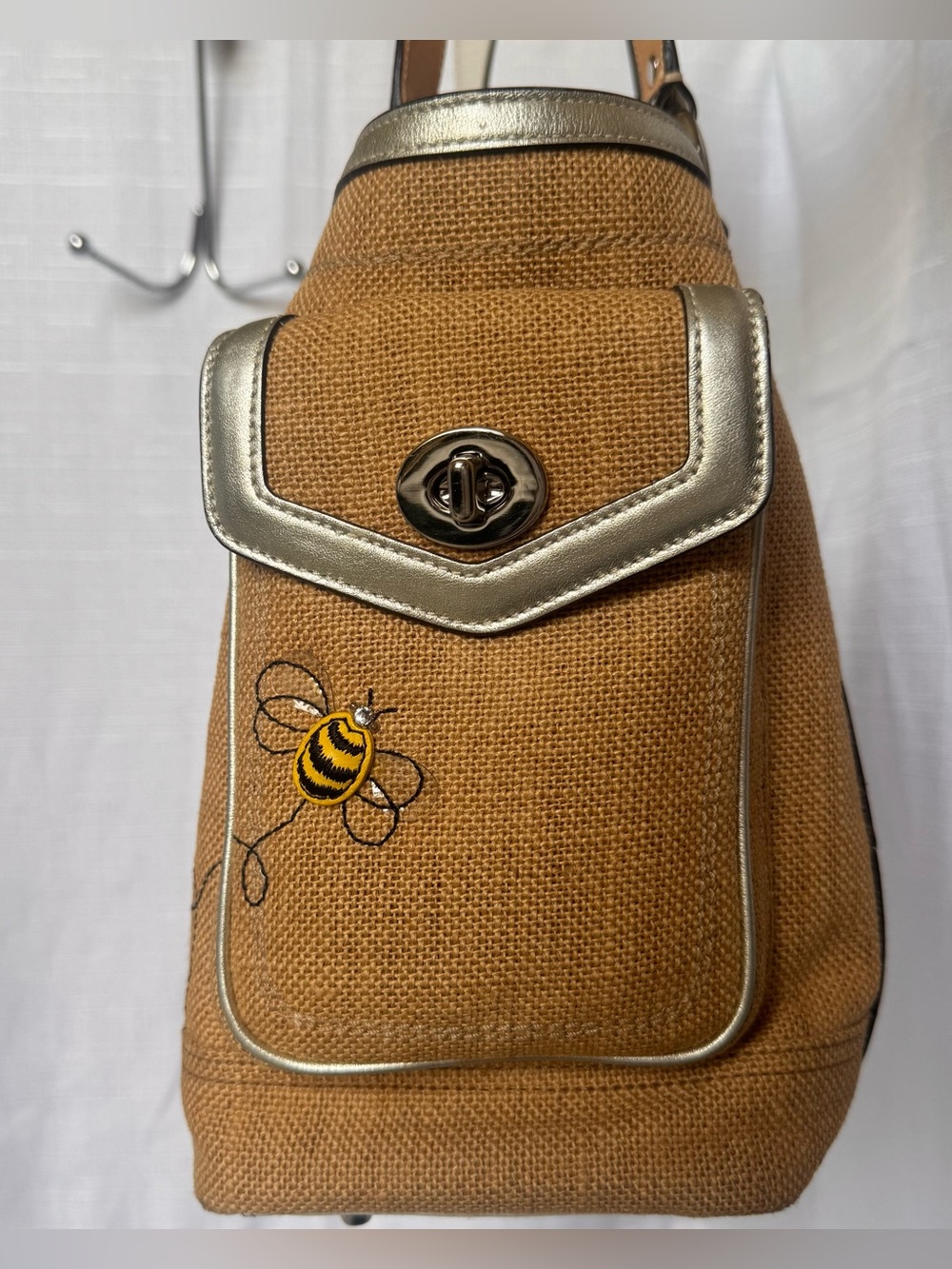 Coach vintage Canvas Floral Tote Handbag in Mustard Yellow with bumblebee 🐝 - Picture 3 of 10